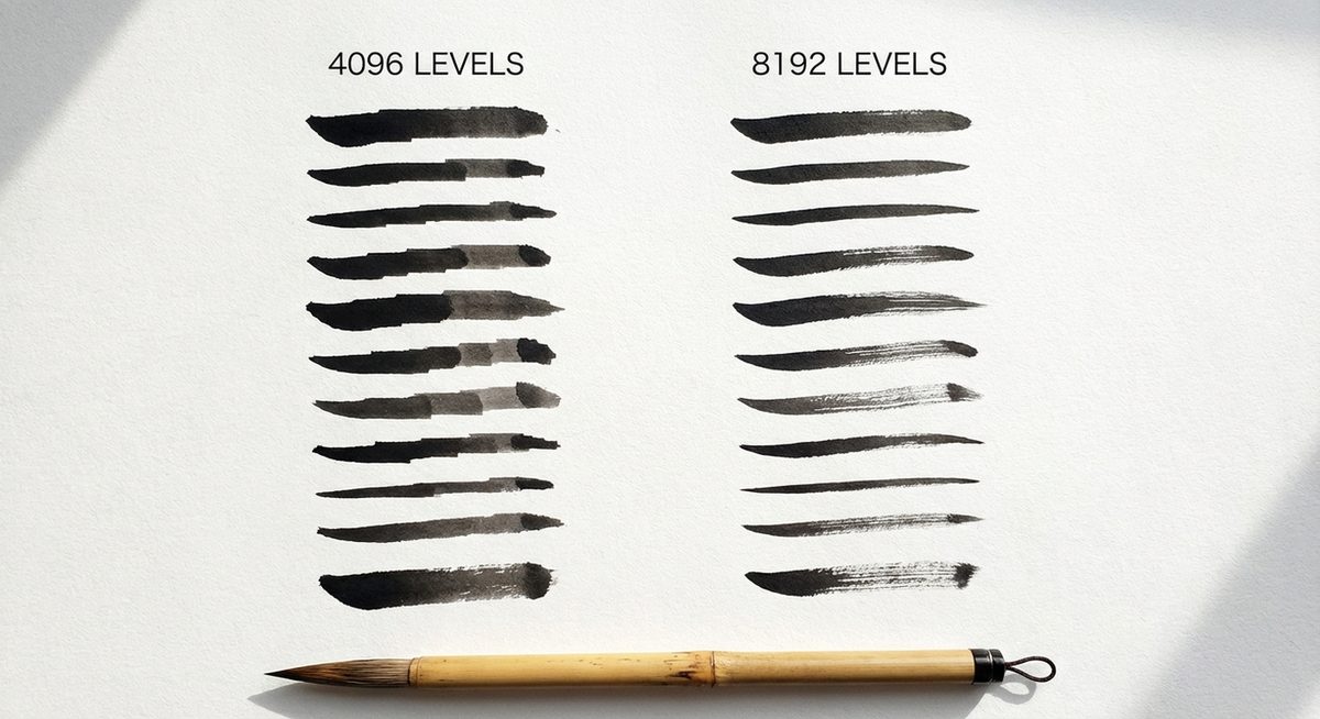 Vergleich Pinselstriche 4096 vs 8192 Druckstufen