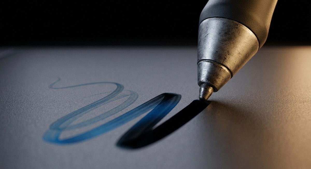 Makroaufnahme eines Grafiktablett-Stifts auf der Zeichenfläche