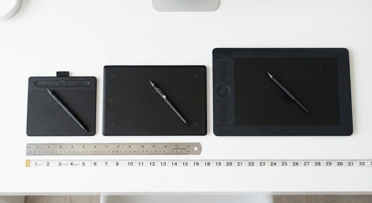 Grafiktabletts in S, M und L nebeneinander zum Groessenvergleich